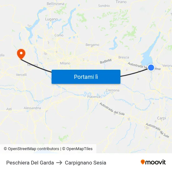 Peschiera Del Garda to Carpignano Sesia map