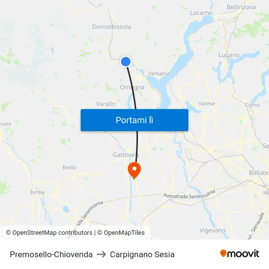Premosello-Chiovenda to Carpignano Sesia map