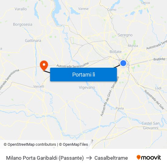 Milano Porta Garibaldi (Passante) to Casalbeltrame map