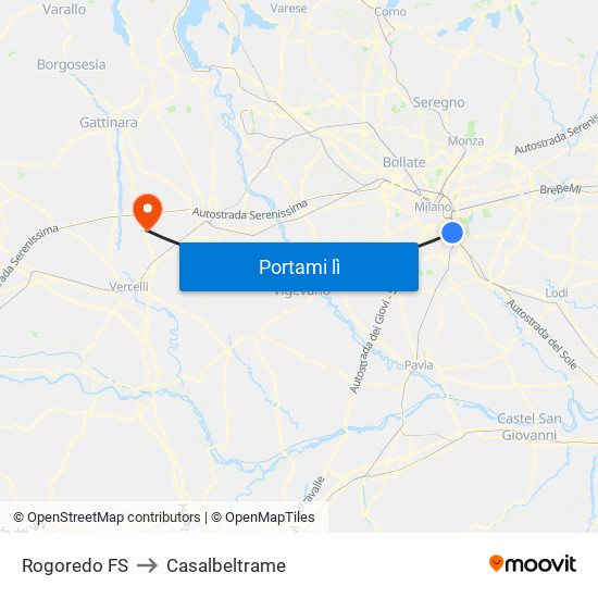Rogoredo FS to Casalbeltrame map