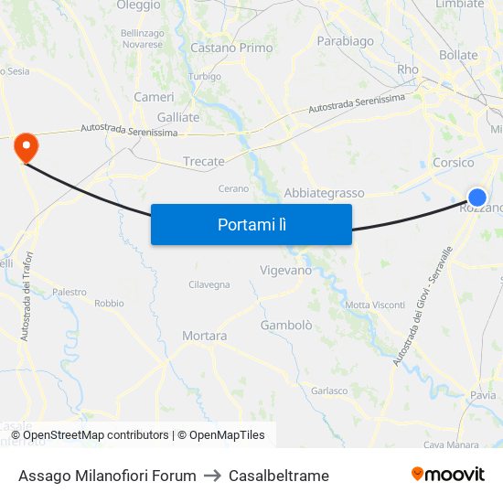 Assago Milanofiori Forum to Casalbeltrame map