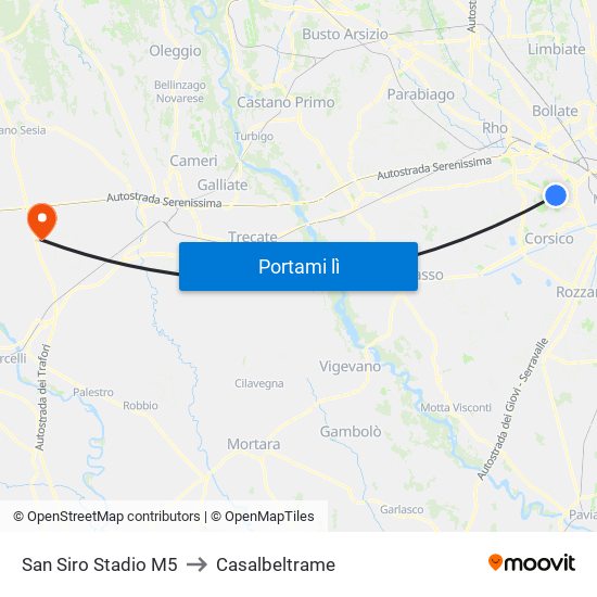 San Siro Stadio M5 to Casalbeltrame map