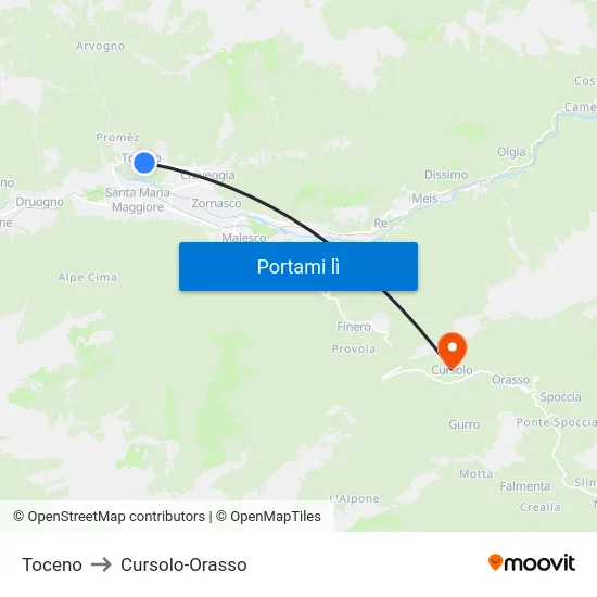 Toceno to Cursolo-Orasso map