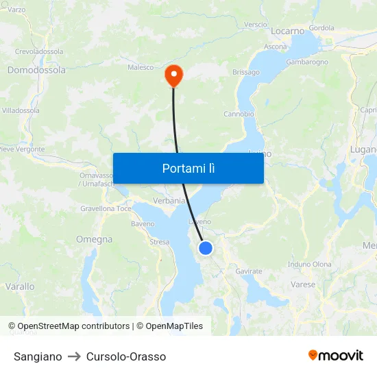 Sangiano to Cursolo-Orasso map