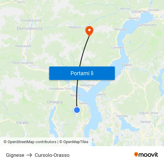 Gignese to Cursolo-Orasso map
