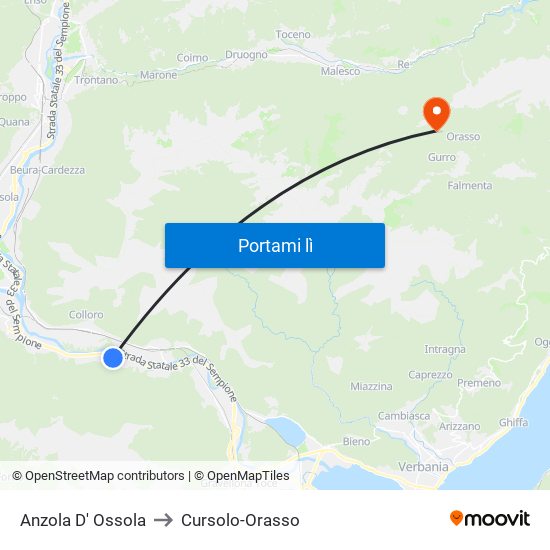 Anzola D' Ossola to Cursolo-Orasso map