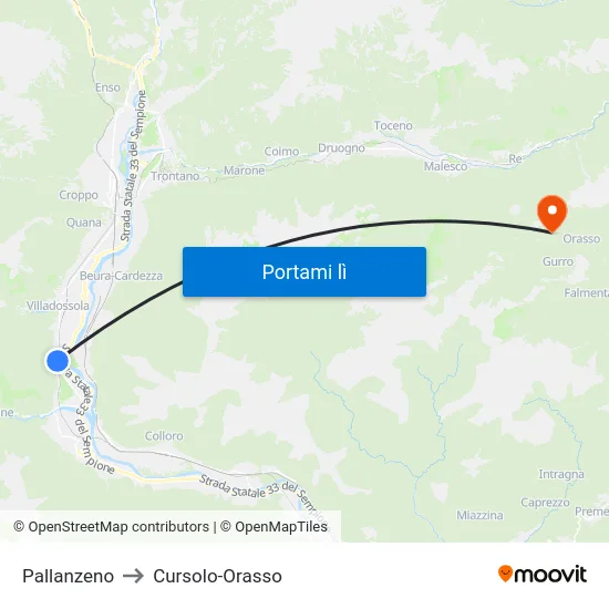 Pallanzeno to Cursolo-Orasso map