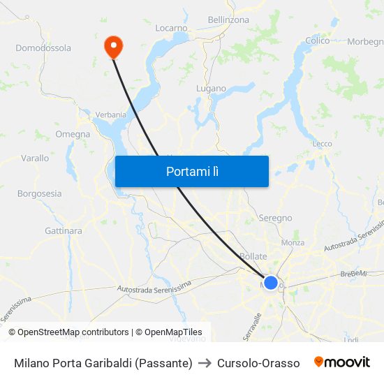 Milano Porta Garibaldi (Passante) to Cursolo-Orasso map