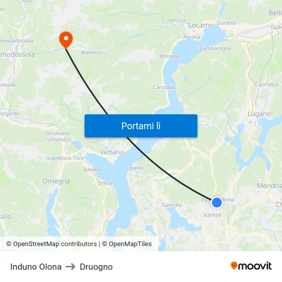 Induno Olona to Druogno map