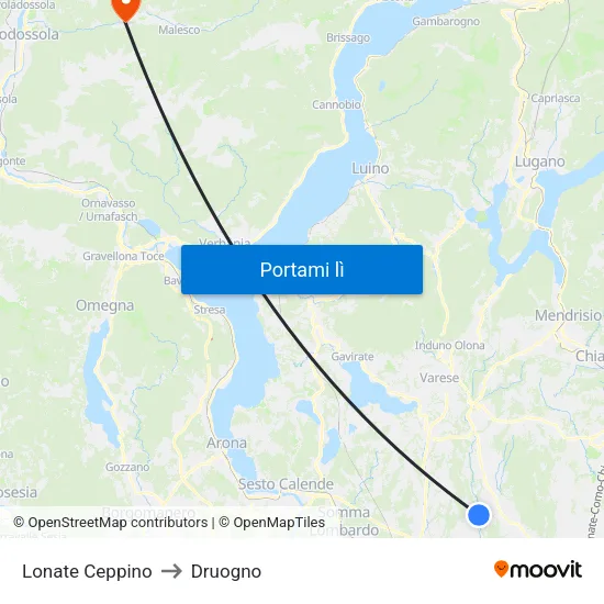 Lonate Ceppino to Druogno map