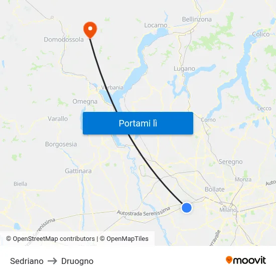 Sedriano to Druogno map
