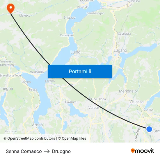 Senna Comasco to Druogno map