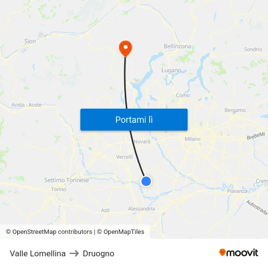 Valle Lomellina to Druogno map