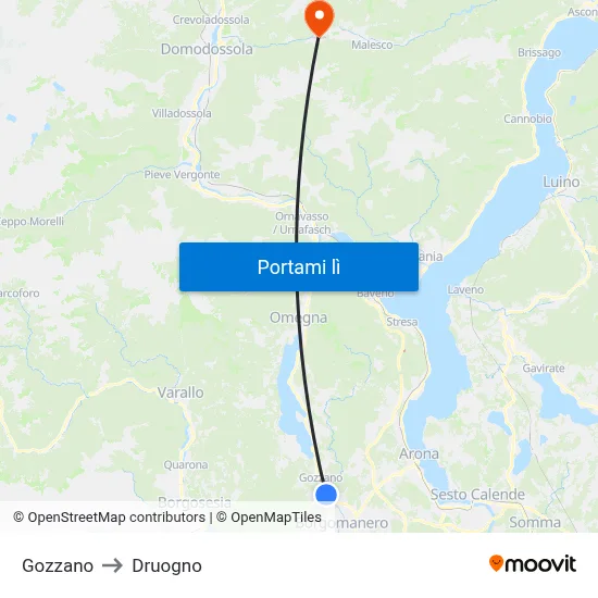 Gozzano to Druogno map