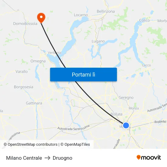 Milano Centrale to Druogno map