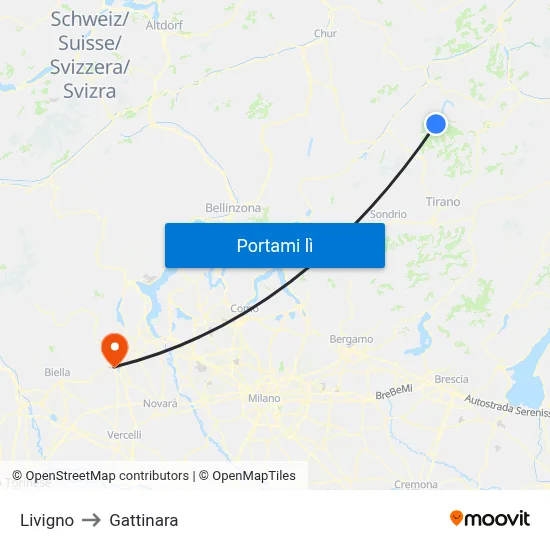Livigno to Gattinara map