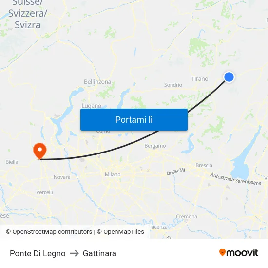 Ponte Di Legno to Gattinara map