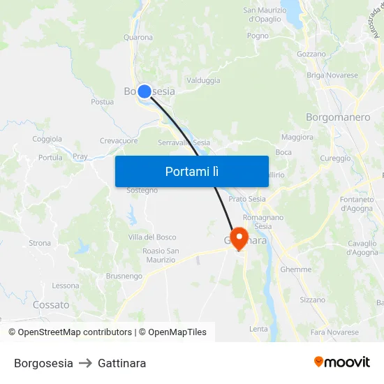 Borgosesia to Gattinara map