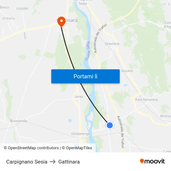 Carpignano Sesia to Gattinara map
