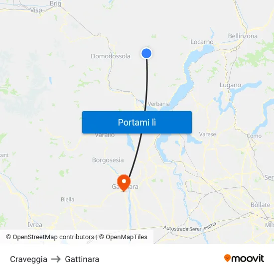 Craveggia to Gattinara map