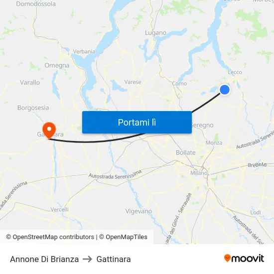 Annone Di Brianza to Gattinara map