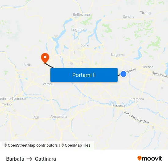 Barbata to Gattinara map