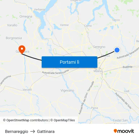 Bernareggio to Gattinara map