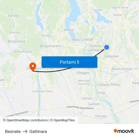 Besnate to Gattinara map