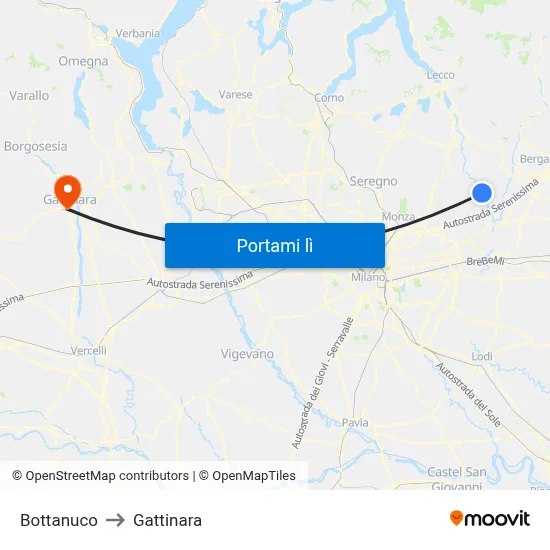 Bottanuco to Gattinara map