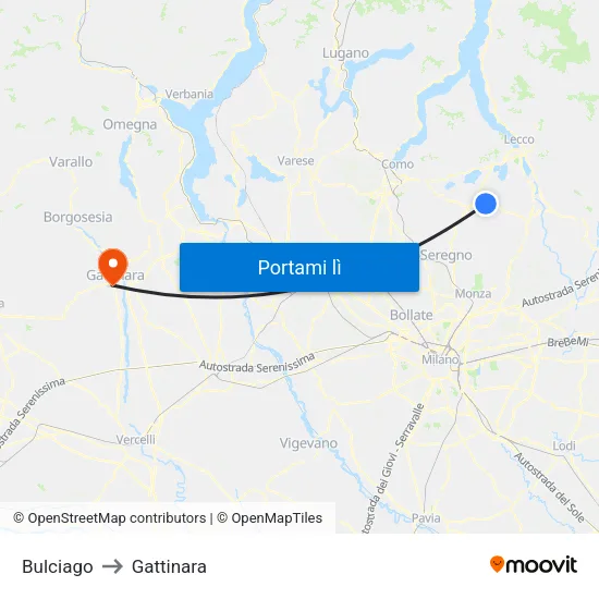 Bulciago to Gattinara map