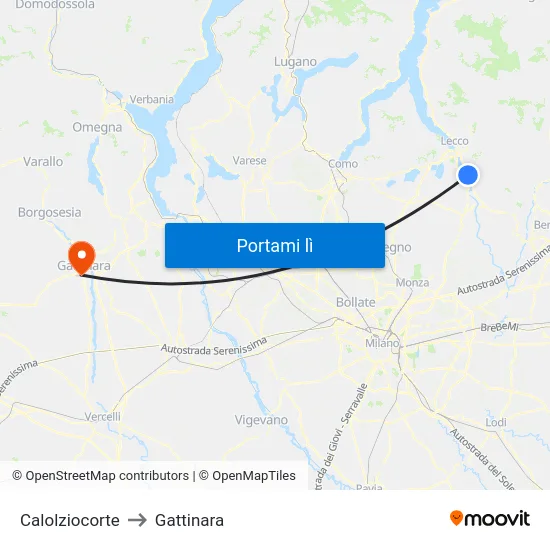 Calolziocorte to Gattinara map