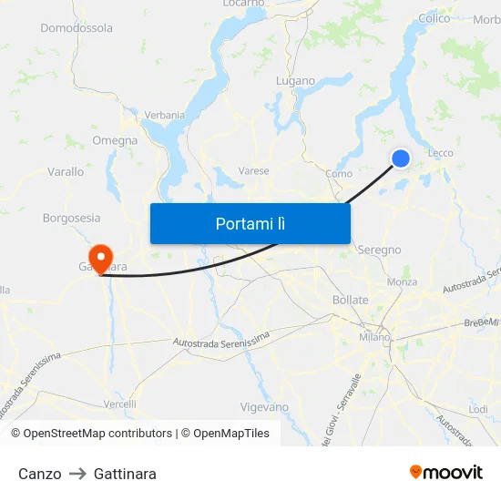 Canzo to Gattinara map