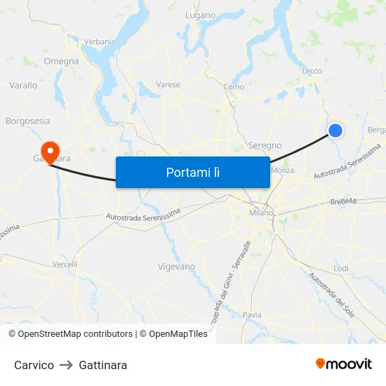 Carvico to Gattinara map