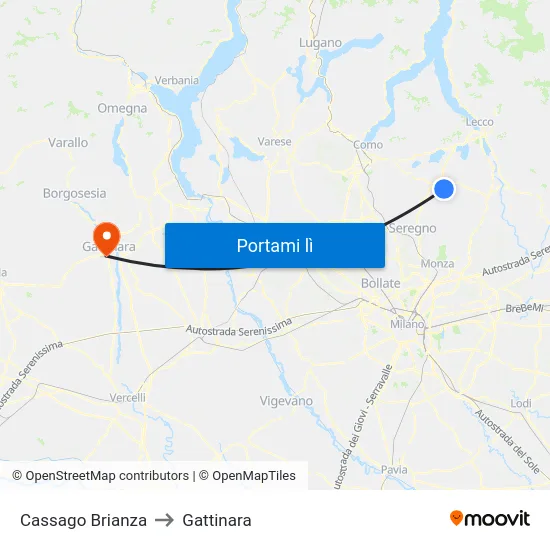 Cassago Brianza to Gattinara map