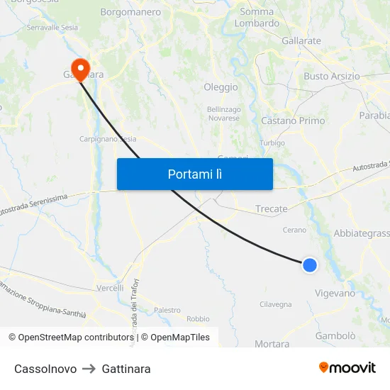 Cassolnovo to Gattinara map