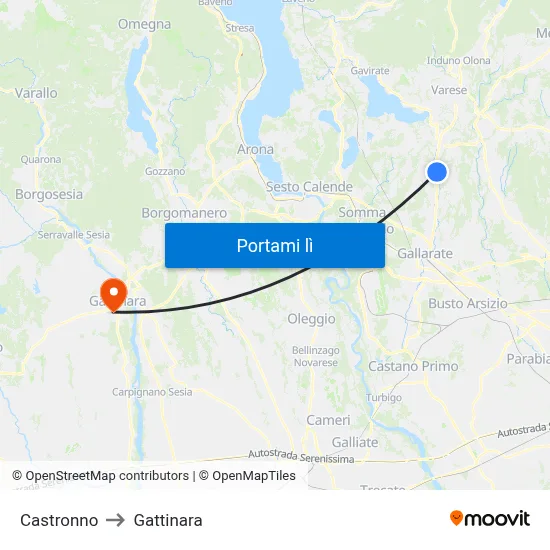 Castronno to Gattinara map