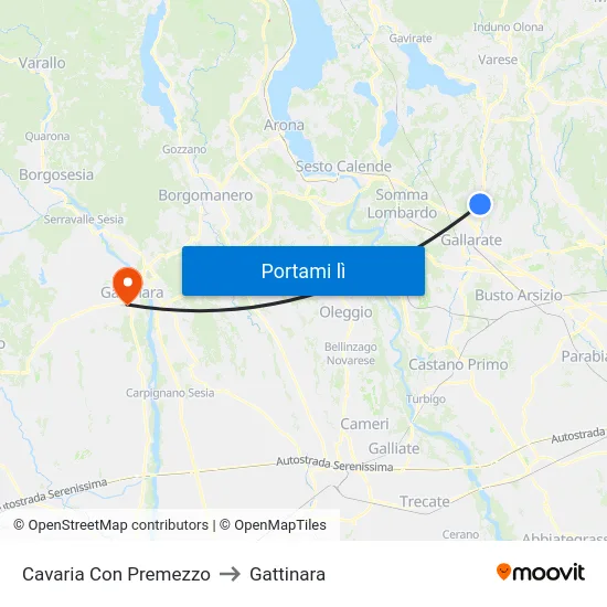 Cavaria Con Premezzo to Gattinara map