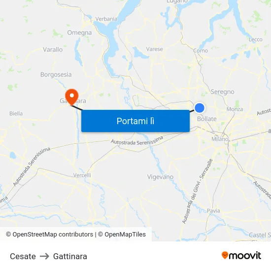Cesate to Gattinara map