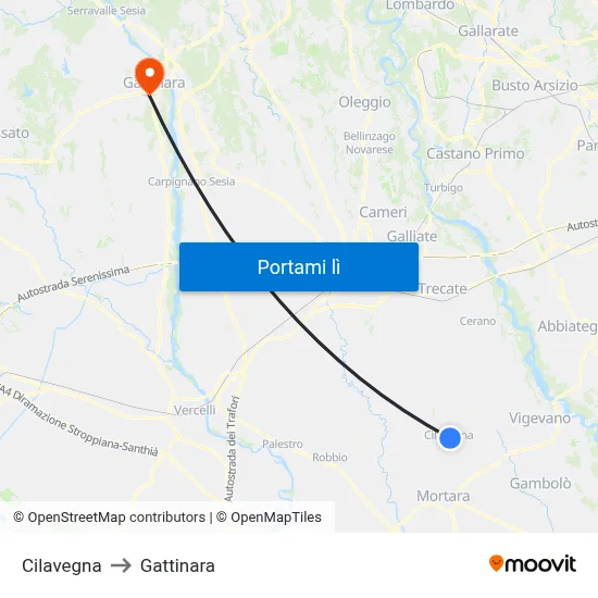Cilavegna to Gattinara map