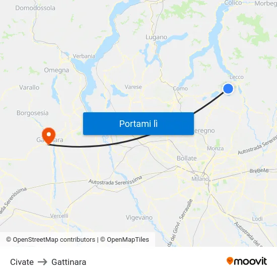 Civate to Gattinara map