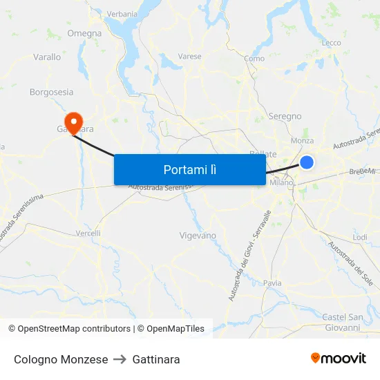 Cologno Monzese to Gattinara map