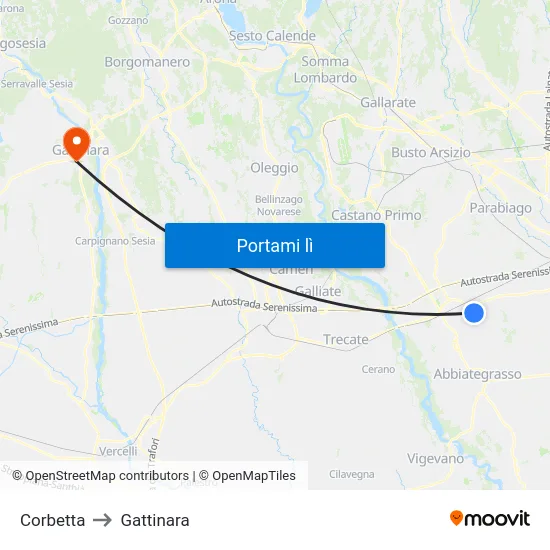 Corbetta to Gattinara map