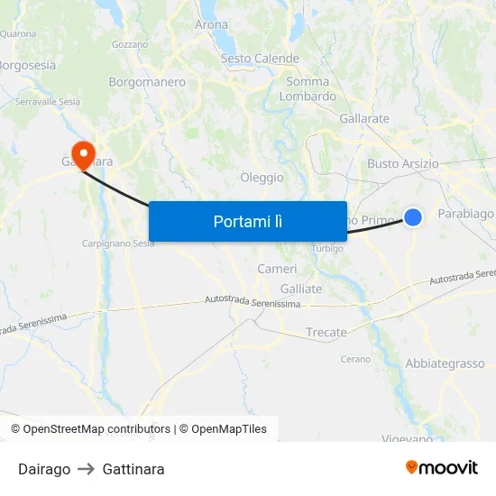 Dairago to Gattinara map
