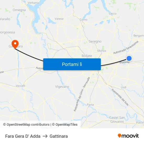 Fara Gera D' Adda to Gattinara map