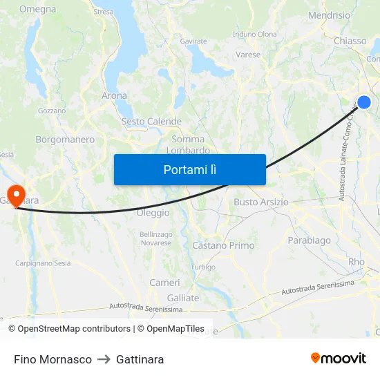 Fino Mornasco to Gattinara map