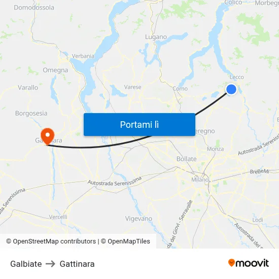 Galbiate to Gattinara map