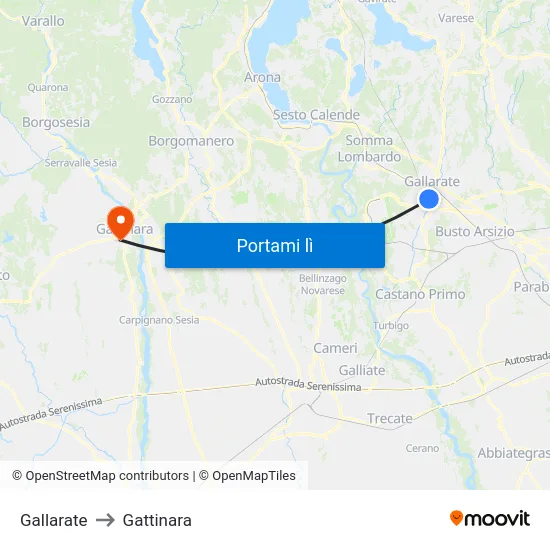 Gallarate to Gattinara map