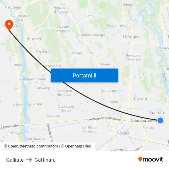 Galliate to Gattinara map