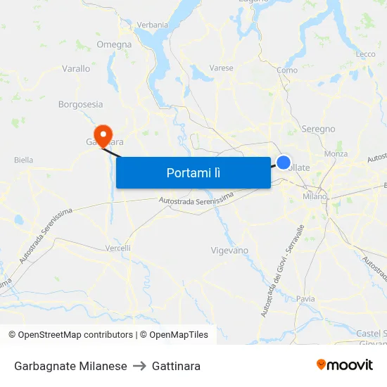 Garbagnate Milanese to Gattinara map