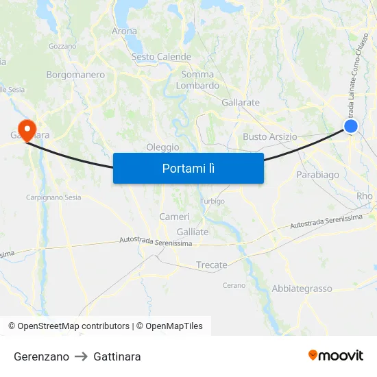Gerenzano to Gattinara map